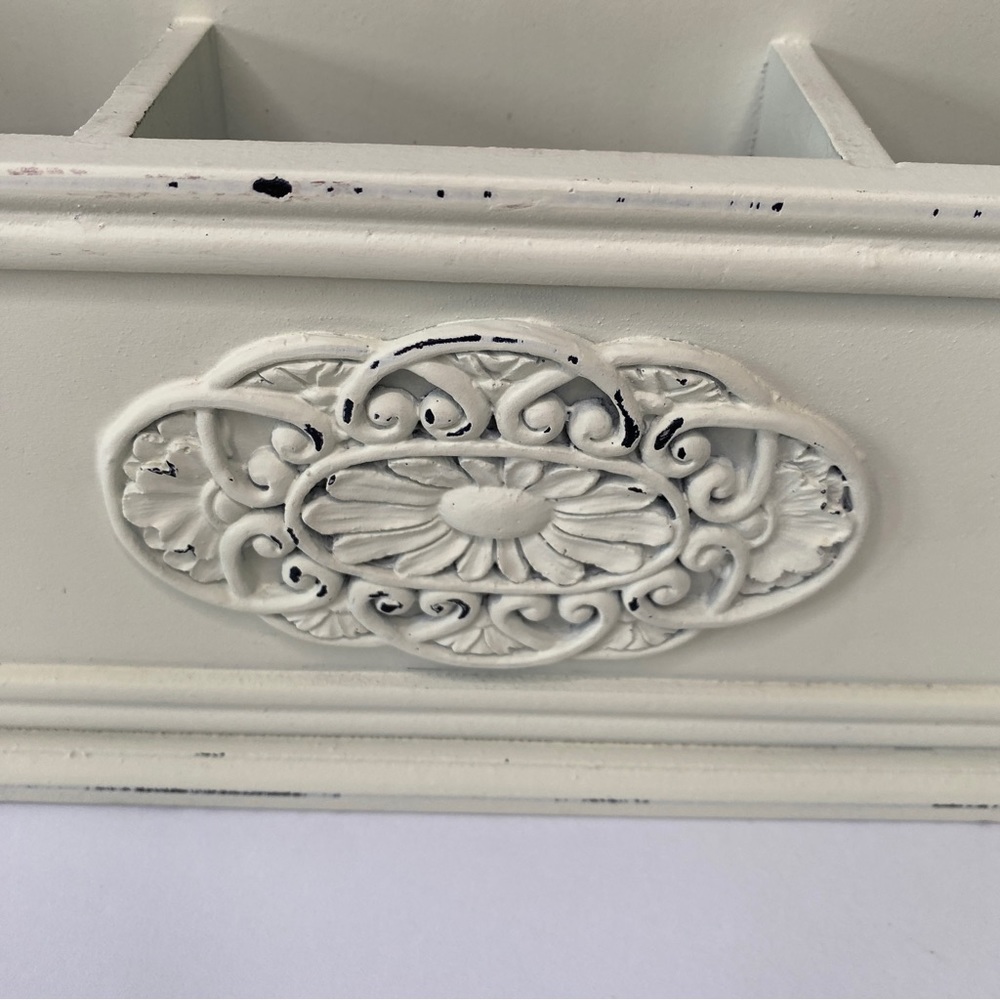 Shabby Chic Wooden Office Desk Organizer in a Lovely Antique Ivory Color. - Picture 2 of 6